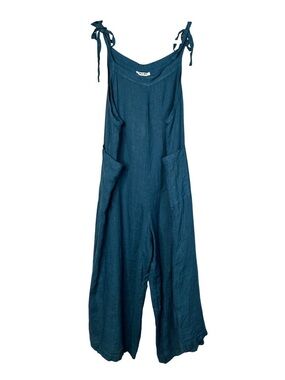 Blue Tie-Shoulder Linen Jumpsuit
